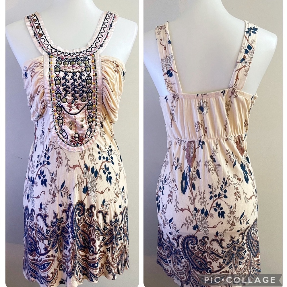 Y2K Vintage Charlotte Russe Beaded Floral Tunic Top Fairycore Boho Festival